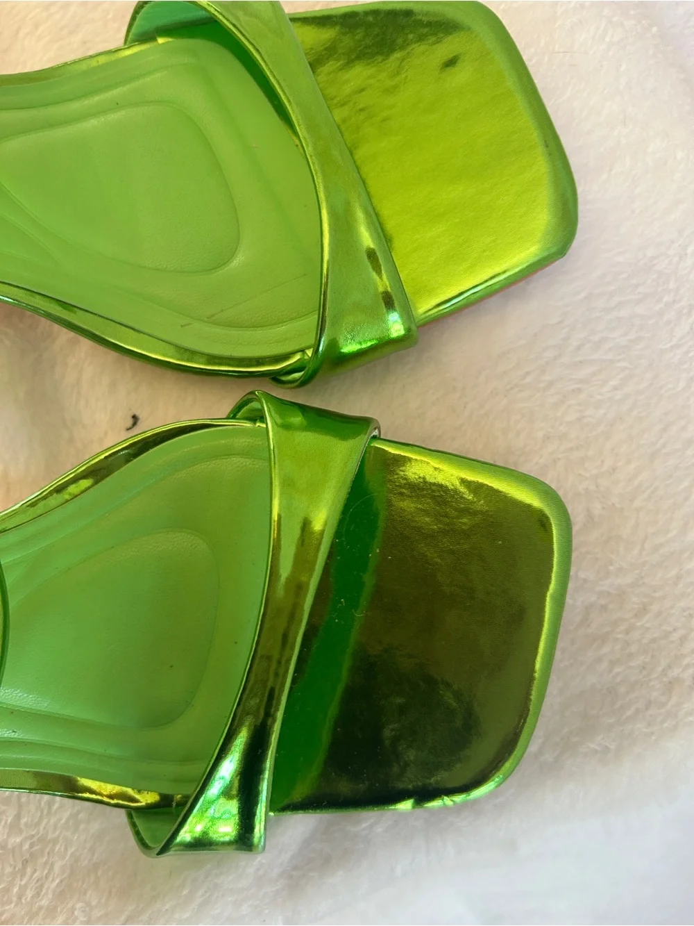 Metallic Green Strappy Square-Toe Heels